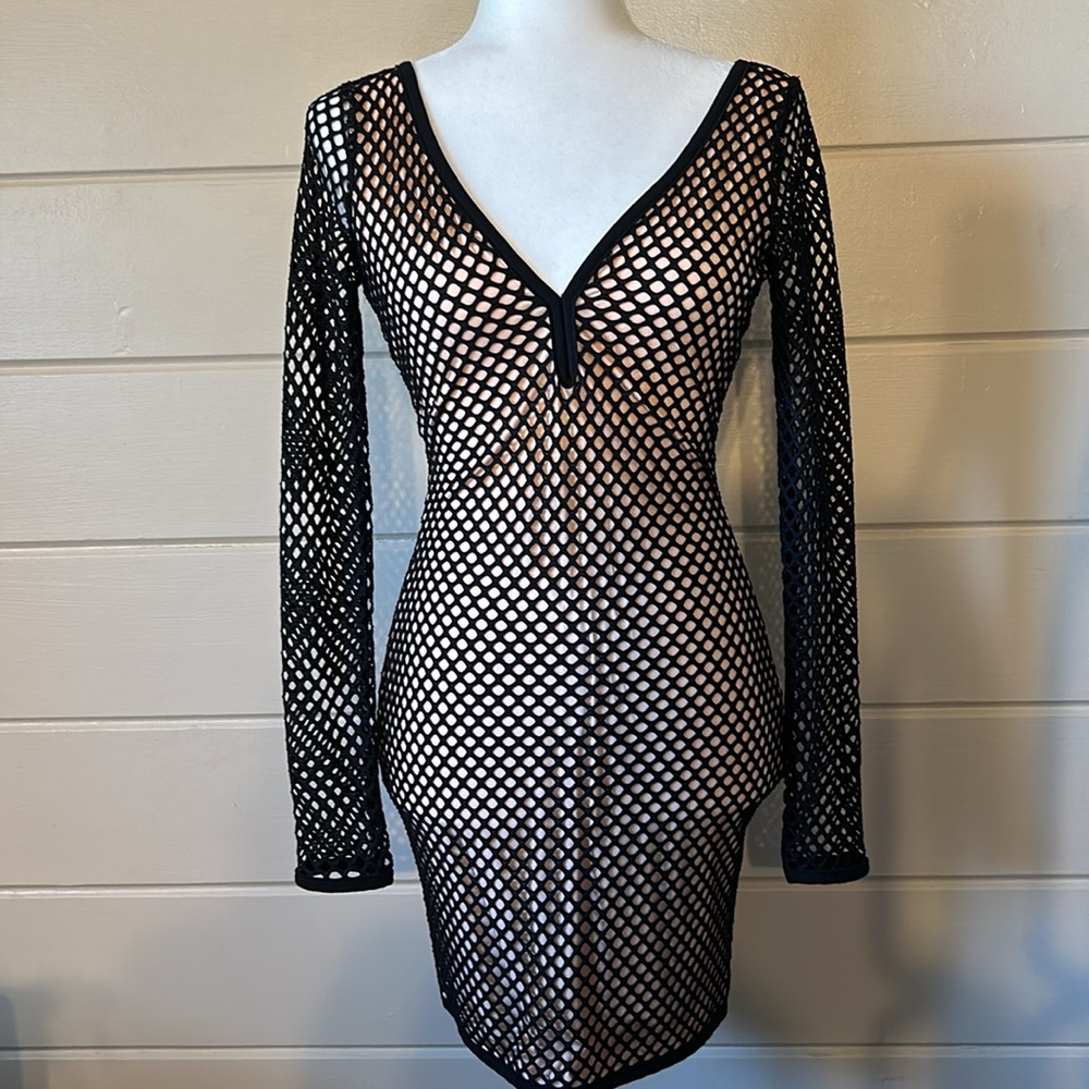 Hot Miami Styles Black Mesh Bodycon Dress with Full Back Zipper Size Small